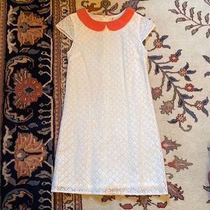 Cap Sleeve White Dress with Coral Collar